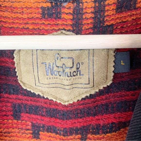 VINTAGE WOOLRICH Black Denim Jacket Serape Aztec Wool Lining Faded Distressed L - Picture 4 of 13